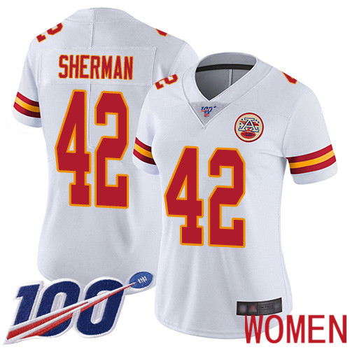 Women Kansas City Chiefs 42 Sherman Anthony White Vapor Untouchable Limited Player 100th Season Nike NFL Jersey